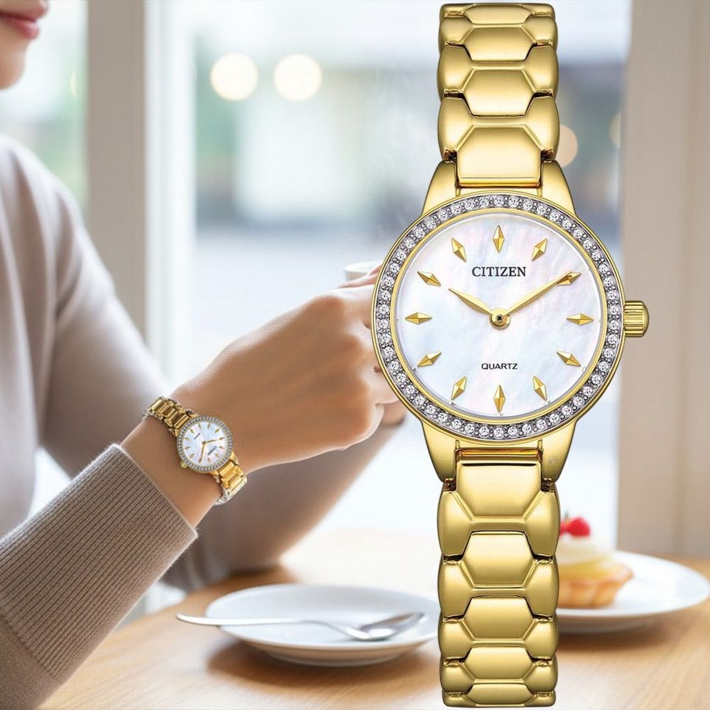 CITIZEN 星辰錶 永恆之美珍珠母貝 時尚腕錶 女錶 手錶-EZ7012-51D/金色24mm