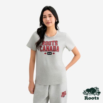 Roots 女裝- NORTHERN ROOTS 短袖上衣-白麻灰