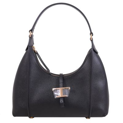 TOD’S T Timeless Hobo 經典T LOGO小牛皮肩背包(黑 小號)