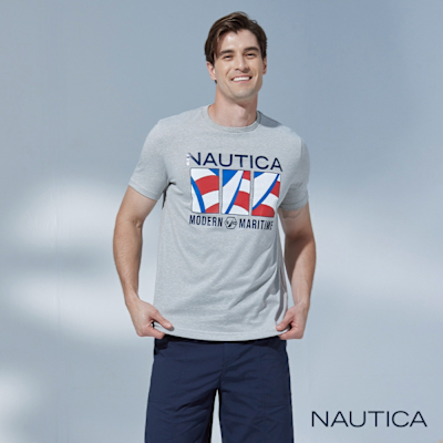 Nautica 男裝 現代感航海印花短袖T恤-灰色