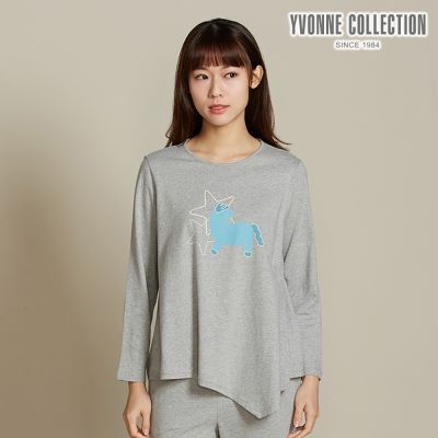 YVONNE 以旺傢飾 冰島馬網印長袖上衣-迷霧灰