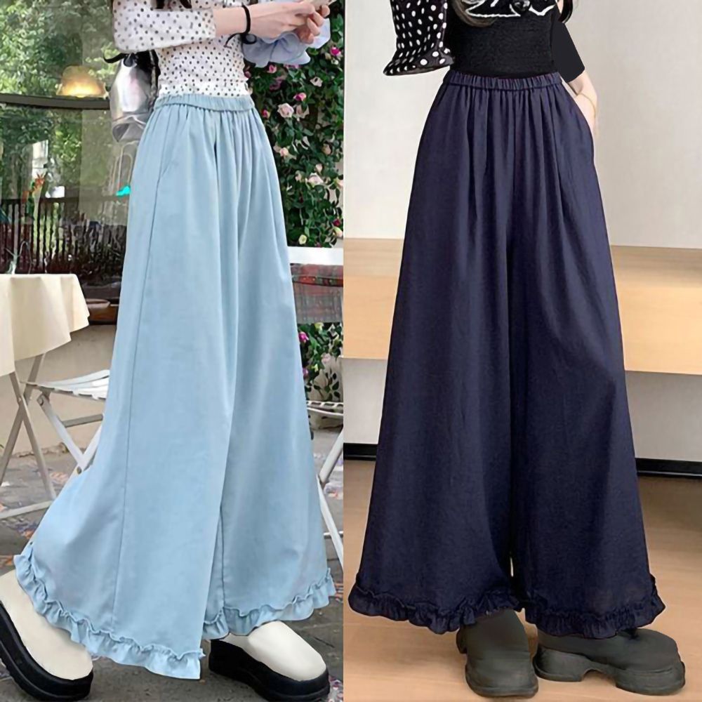 [韓國K.W.]現貨韓國空運完美品格熱銷新款度假超長褲(小香風/韓國製/大擺裙) (藍色)