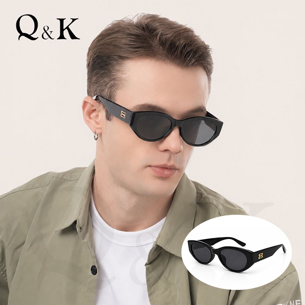 【Q&K】高級感TR90窄版貓眼偏光太陽眼鏡｜夜幕黑金輕奢款｜修飾臉型・抗UV400・防眩光｜一戴就有型