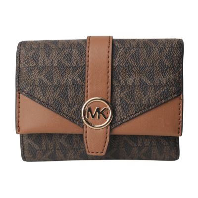 MICHAEL KORS 金圓MK 防刮暗釦三折零錢袋短夾(咖 x駝)