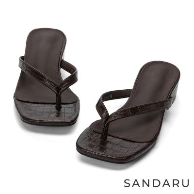 山打努SANDARU-拖鞋 方頭鱷魚紋夾腳低跟拖鞋-棕