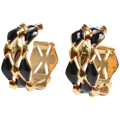 LouisVuitton路易威登 Louis Vuitton路易威登 LV飾品 M01685 經典Malletage系列半圈穿式耳環(黑/金色)