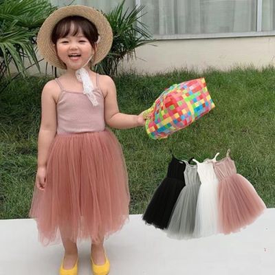 純色細肩帶澎澎紗裙洋裝 襯裙 內搭 防走光 連衣裙 連身裙 連身洋裝 童裝 兒童 花童 女童 橘魔法 現貨【BB9463】