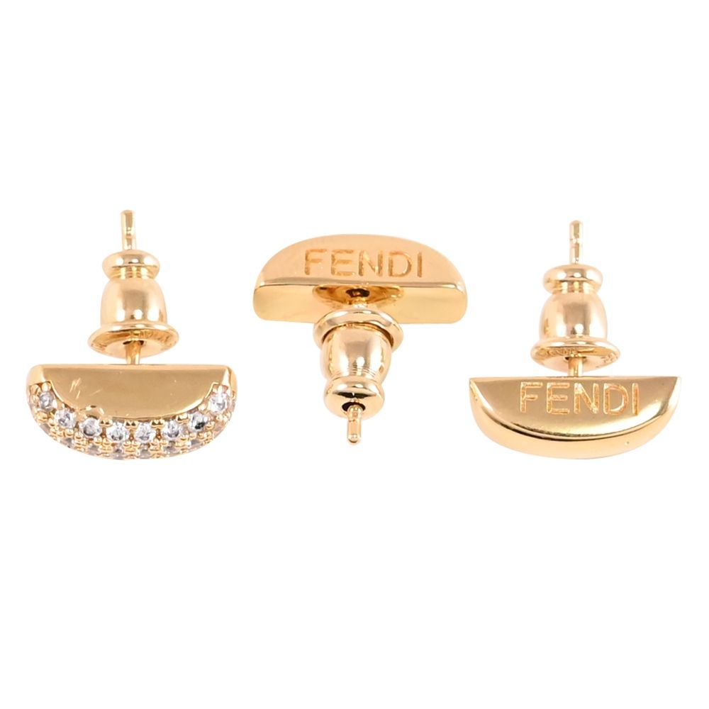 FENDI Filo 經典品牌刻印水鑽針式耳環(金-三入組)