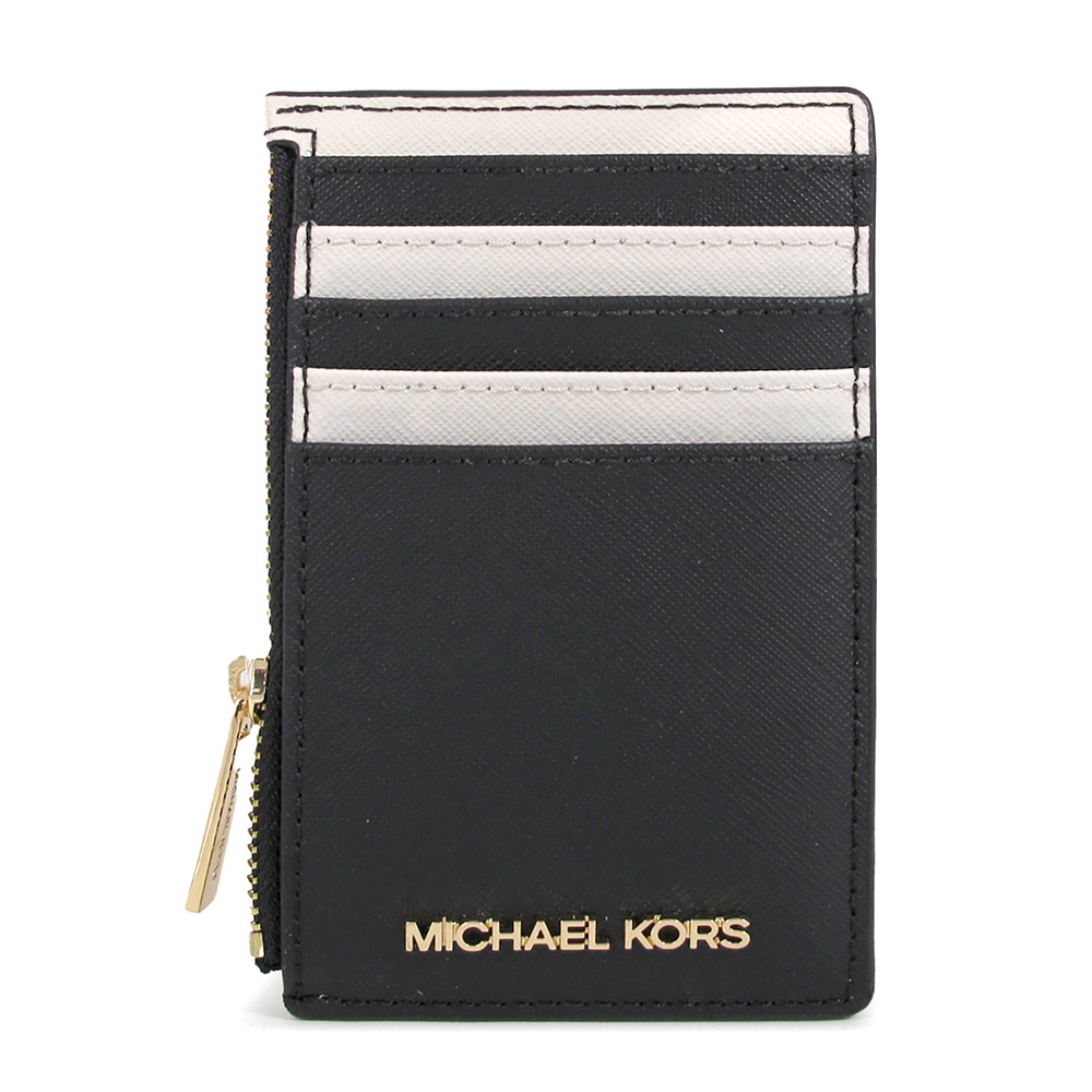 MICHAEL KORS Jet Set Travel 金字Logo防刮雙色多層次卡片包(黑白雙色)