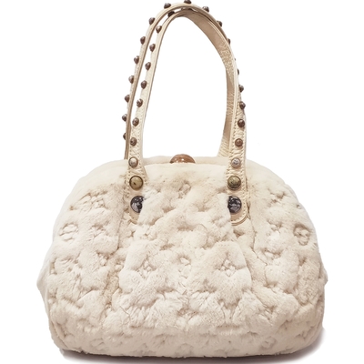 LOUIS VUITTON路易威登 【Louis Vuitton 路易威登 】M95079 限量經典Monogram花紋貂毛皮草珠釦手提秀包(絕版展示品)