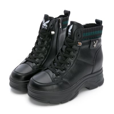 PLAYBOY 都會輕熟真皮內增高襪靴-PY1667黑