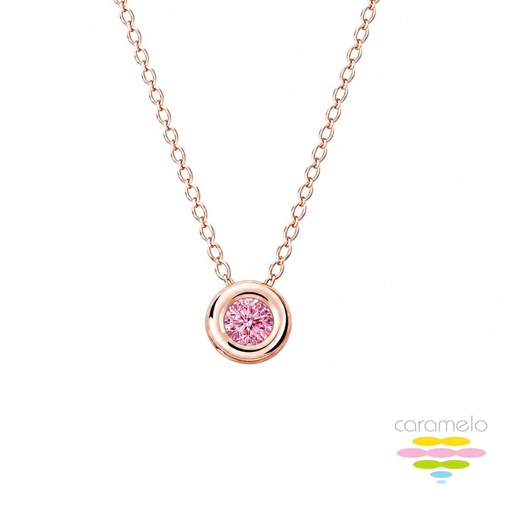 彩糖鑽工坊 10分 粉紅鑽石 14K 玫瑰金 包鑲鑽石項鍊 (培育鑽石 粉紅鑽石 彩鑽 FANCY VIVID PINK)