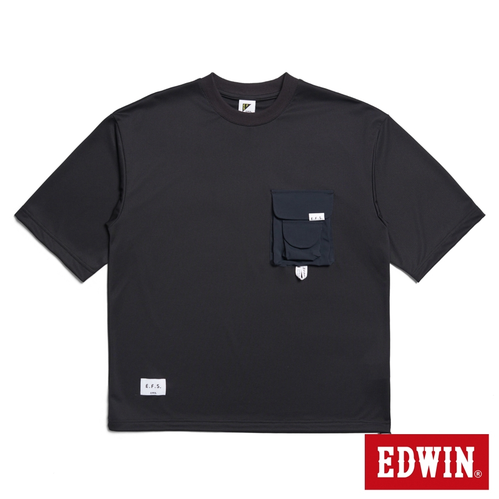 EDWIN 男裝 大寬立體貼袋短袖T恤-黑色