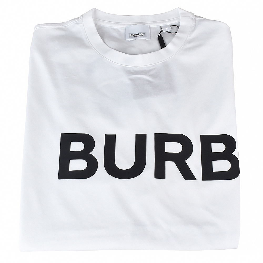 BURBERRY 巴寶莉  HORSEFERRY字母LOGO印花設計棉質寬鬆短袖T恤(男裝/白x黑字)
