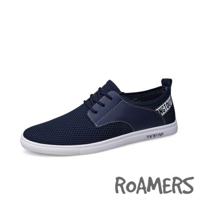 ROAMERS 拼接休閒鞋 平底休閒鞋/異材質拼接透氣網布經典平底休閒鞋 藍
