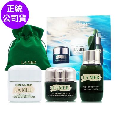 LAMER海洋拉娜 *LA MER海洋拉娜 明星典藏禮盒組(濃萃眼霜15ml+濃萃精華15ml+經典乳霜30ml+束口袋)(正統公司貨)