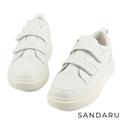 山打努SANDARU-小白鞋 簡約魔鬼氈真皮厚底休閒鞋-白