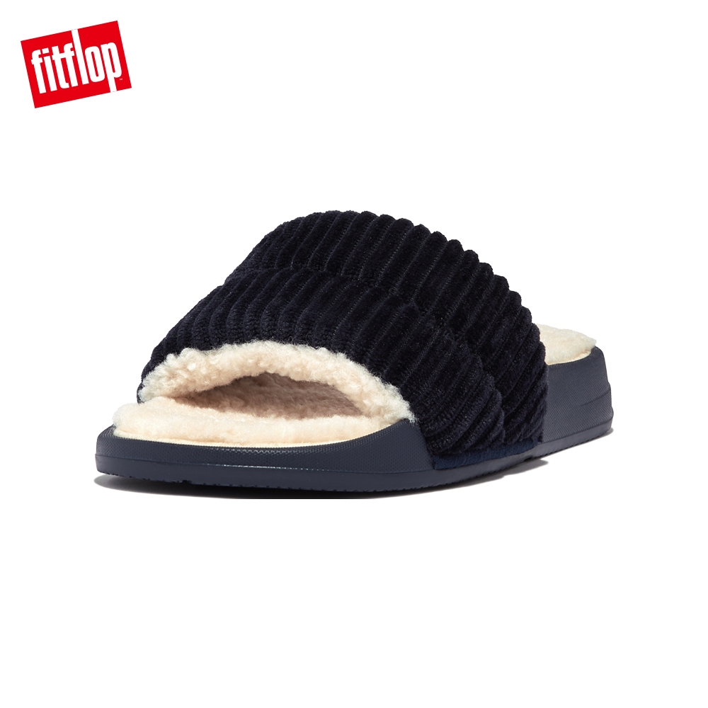 【FitFlop】iQUSHION FLEECE-LINED CORDUROY SLIDES輕量燈芯絨涼鞋-女(午夜藍) (午夜藍)
