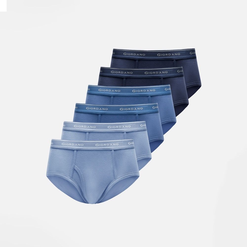 GIORDANO 男裝全棉柔軟透氣三角內褲(六件裝)【雙色任選】 (70 藍色組合)