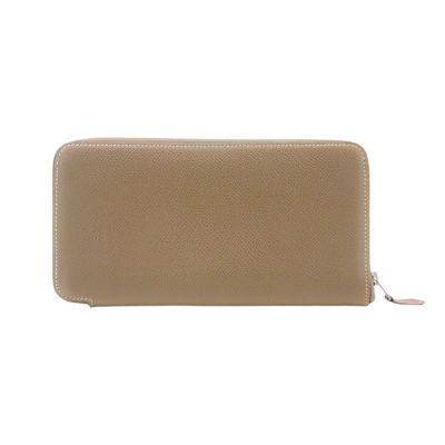 二手品 Hermes 愛馬仕 Silk In Epsom 牛皮拉鍊皇家騎兵圖騰絲巾長夾(Etoupe大象灰)