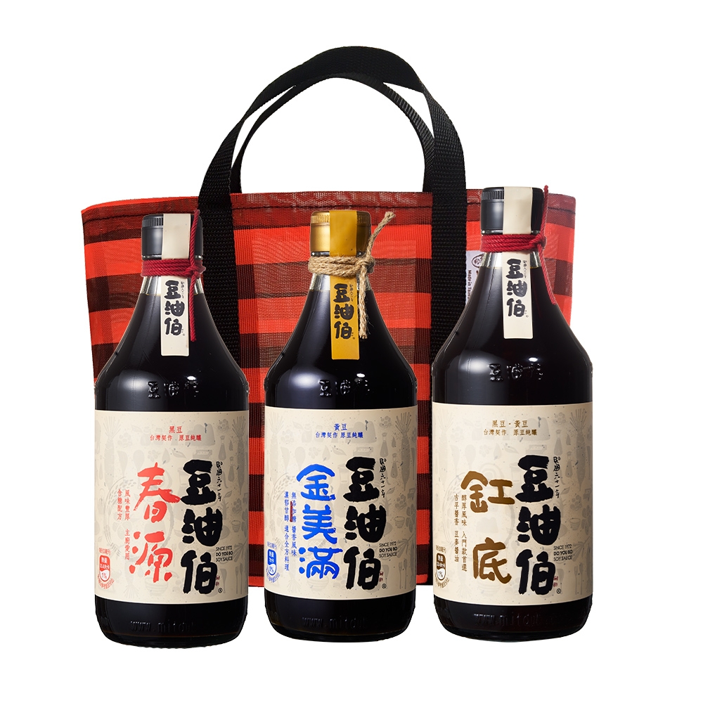 豆油伯 春滿缸人氣組合(500mlx3+復古提袋*1-隨機不挑款) / 送禮自用皆宜