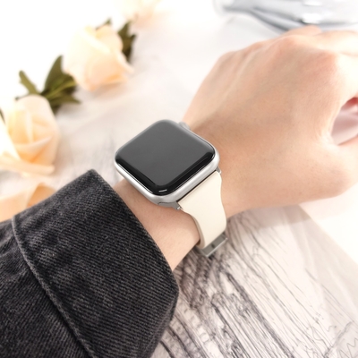 Apple Watch 全系列通用錶帶 蘋果手錶替用錶帶 經典色系 矽膠錶帶-古董白色