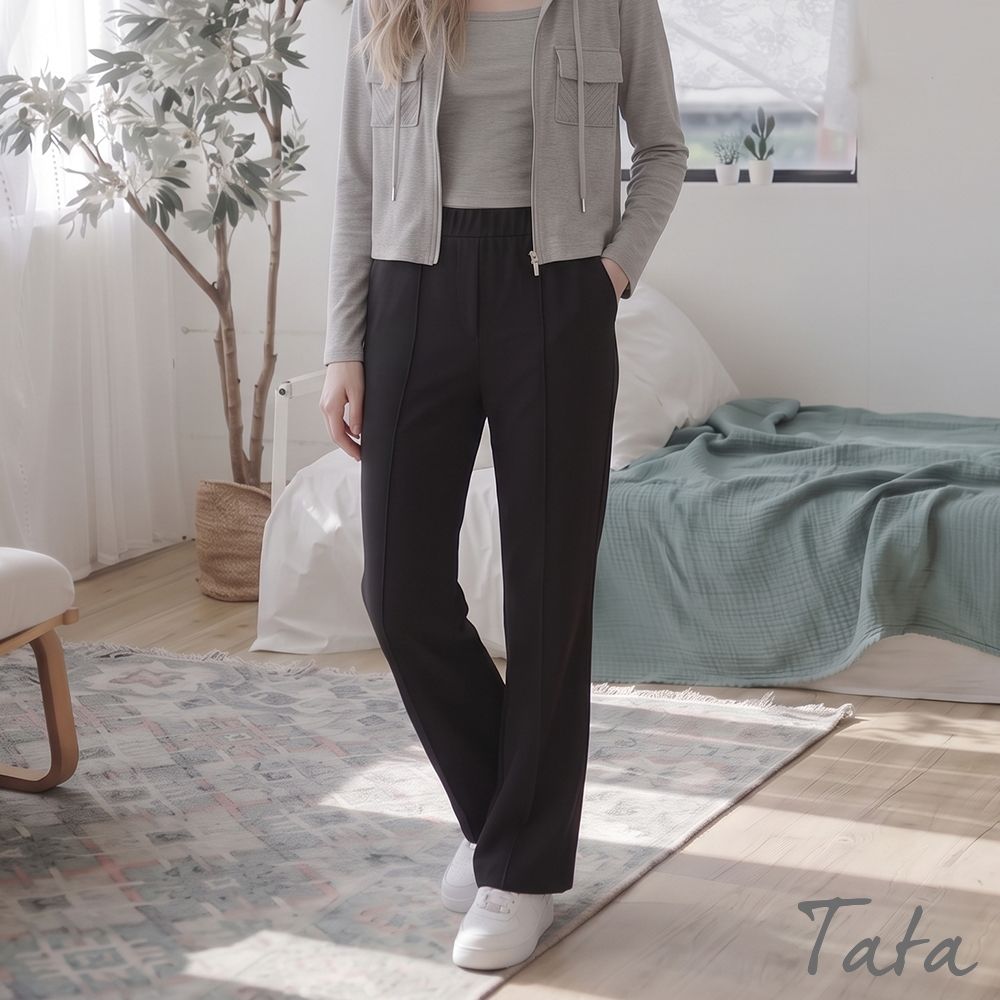 TATA 鬆緊腰喇叭長褲-共三色-F (黑色)