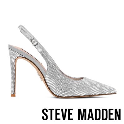 STEVE MADDEN-滿版璀璨水鑽尖頭繫帶高跟鞋TREMBLE-銀色