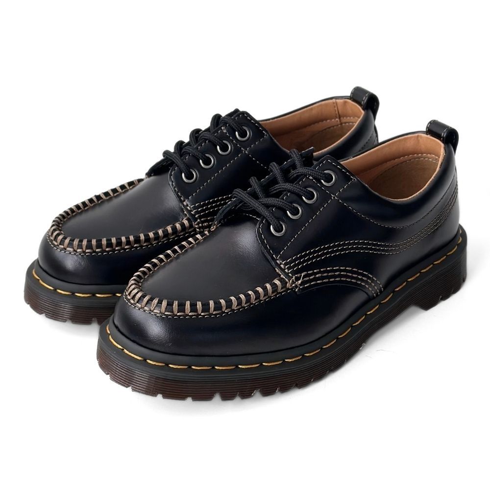 Dr.Martens 馬汀 LOWELL MOC TOE 工裝四孔綁帶莫克鞋頭縫線皮鞋 男 黑色馬丁英倫復古時尚休閒紳士鞋 31816001