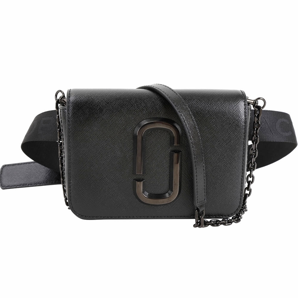 MARC JACOBS Hip Shot 全黑款雙J陶瓷防刮皮鍊帶肩背腰包| 腰包