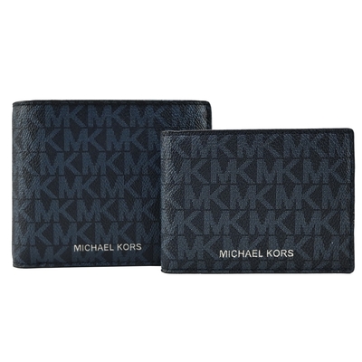 MICHAEL KORS COOPER滿版男用對開短夾(附證件夾)-深藍