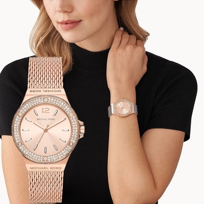 Michael Kors MK Lennox 時尚大三針晶鑽米蘭帶女錶 618質感盛典 送禮首選-37mm MK7336