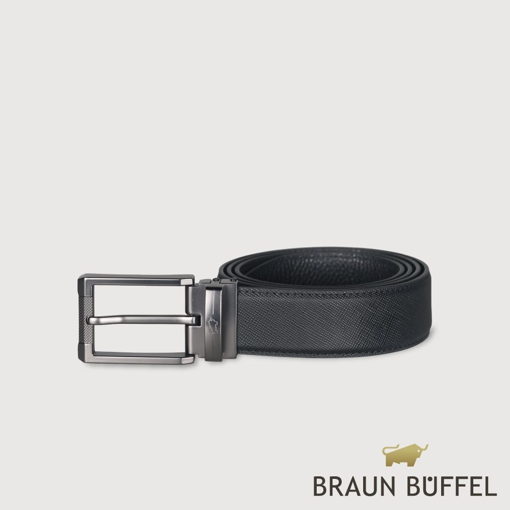 【BRAUN BUFFEL 德國小金牛】台灣總代理 都會時尚 簡約穿針式皮帶-鎗色/BF26S-WEG209A-GUN