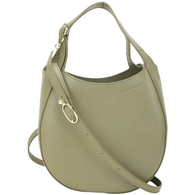 LONGCHAMP Le Foulonne S 荔紋牛皮半月手提/斜背兩用包(地衣綠)