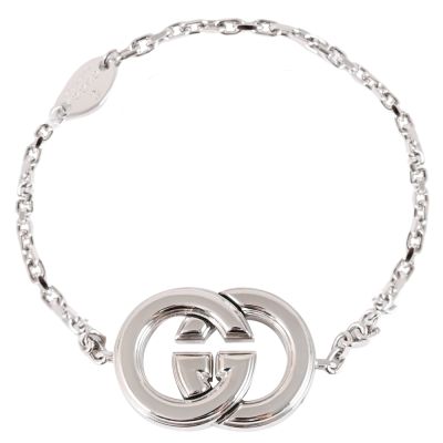 GUCCI Interlocking G 經典雙G LOGO磁吸互扣式手鍊(銀)