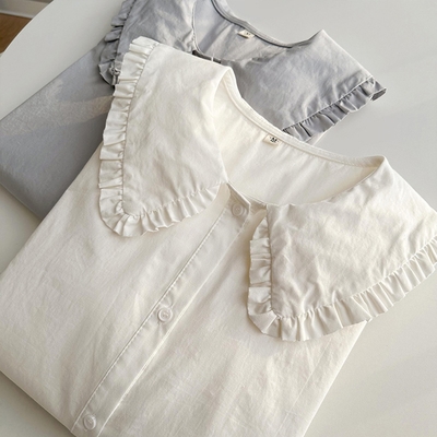 知性小文藝 甜美法式滾邊娃娃領長袖襯衫-設計所在