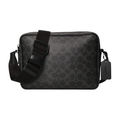 COACH  防刮PVC LOGO 斜背相機包(黑灰)
