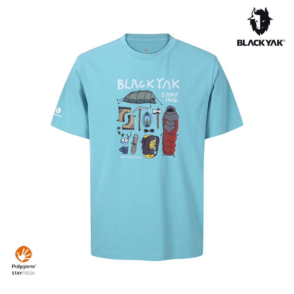 BLACKYAK 韓國 MULTI CAMPING圖騰短袖上衣[兩色可選] 銀離子 吸濕快乾 涼感 T恤 中性款 BYEB1NC504 (綠松石)