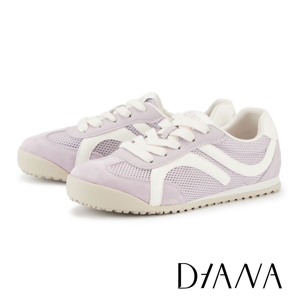 DIANA 舒適造型線條異材質綁帶休閒鞋 紫色
