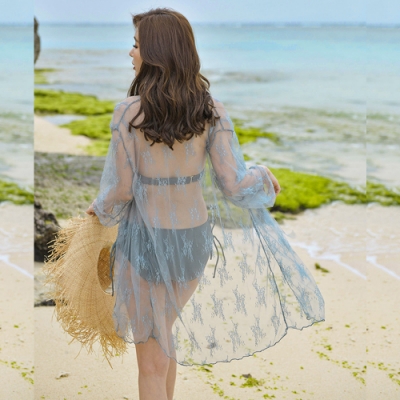 Biki比基尼妮泳衣,麗純晶透灰罩衫泳衣外罩可內搭泳衣(單罩衫)