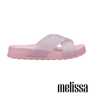 Melissa-交叉寬頻LOGO平底拖鞋(大童)-粉色