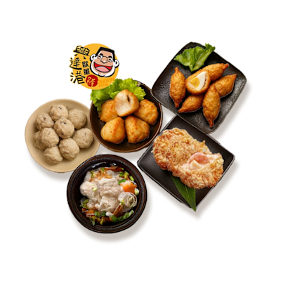 興達港歐董 暢銷組合(虱目魚丸+花枝丸+花枝蝦排+包蛋旗魚黑輪+香菇旗魚丸)