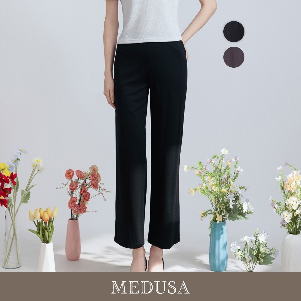 現貨【MEDUSA 曼度莎】柔膚嫘縈直筒休閒內搭褲 - 2色（M-XL）｜女休閒褲 女長褲 直筒褲 (黑)