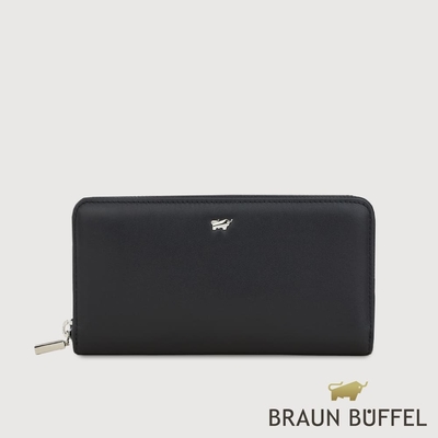 【BRAUN BUFFEL 德國小金牛】台灣總代理 維那斯-B 13卡拉鍊長夾-黑色/BF849-602-BK
