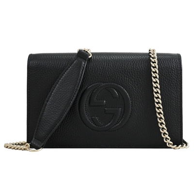 GUCCI 古馳 Soho系列大雙G LOGO 翻蓋斜背鍊包(黑)