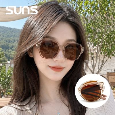 【SUNS】全包覆式折疊墨鏡 時尚大框ins偏光套鏡 透茶 抗藍光+抗UV400 防眩光/遮陽/眼鏡族首選