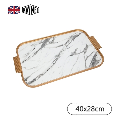 【Kaymet】英國長方託盤-40x28cm-金邊+白色大理石