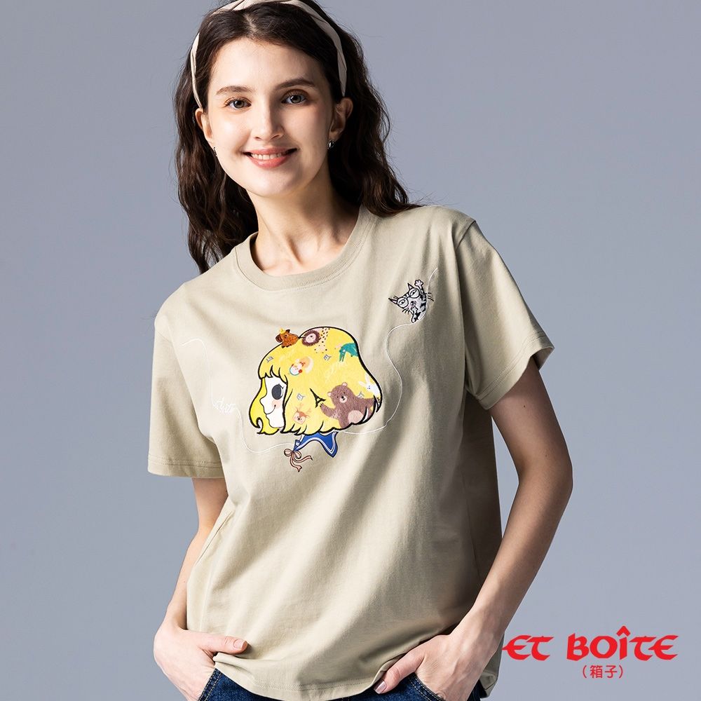 ET BOîTE 箱子 BLUE WAY – DORA娃娃頭貼布繡落肩短TEE(綠)
