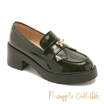 Pineapple Outfitter-經典英倫風厚跟樂福鞋 MAIRI-墨綠色