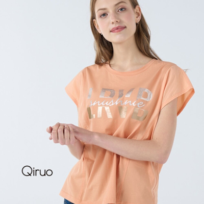 Qiruo奇若春夏專櫃精品粉橘色上衣7015A時尚英文短袖